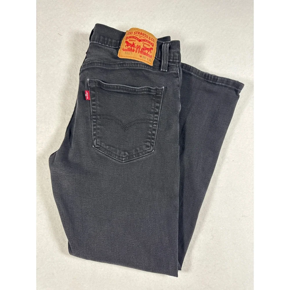 Levis 511 Slim Fit Jeans Mens 36x29 Washed Black Denim Pants